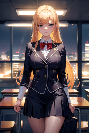 Blond Student in classroom @ night