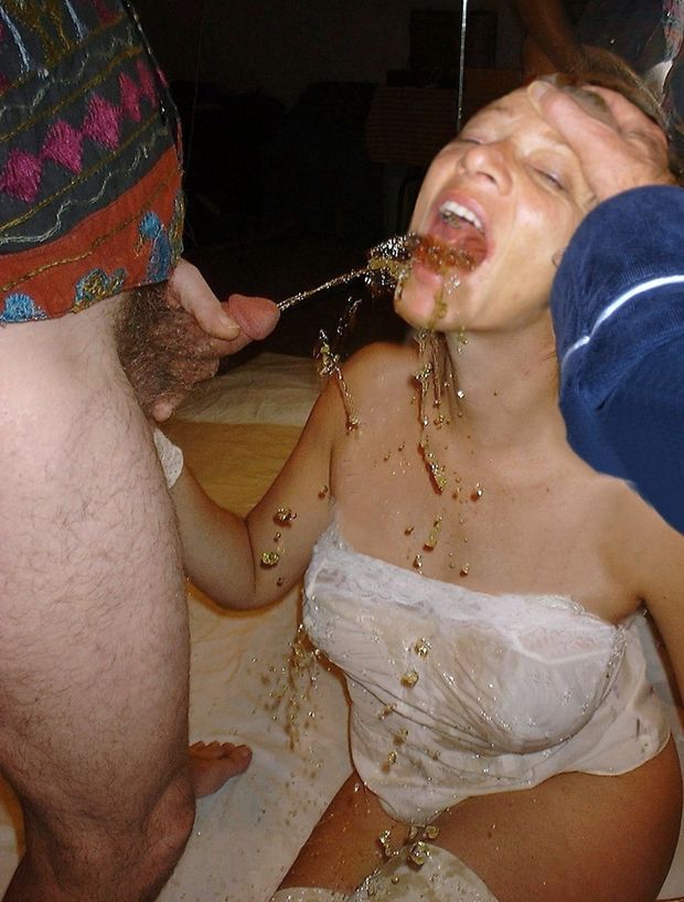 A gentleman offers his pisswhore wife to his friend to use as a toilet.