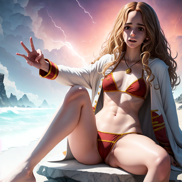 Hermione on a beach