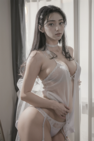 posing by the window in white lingerie