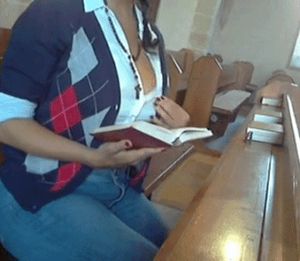 What did she read in bible? "there were their breasts pressed"