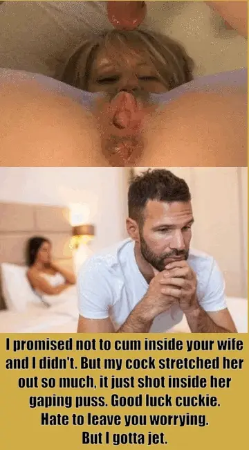 We let her bull go bareback. He promised not to come inside, but his big cock stretched her out & in his cum went. I hope she isn't pregnant