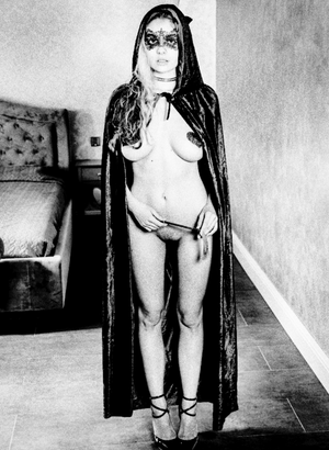 playful masked blonde