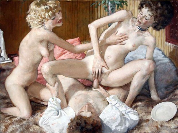 Orgasming one of her older girlfriends. John Currin