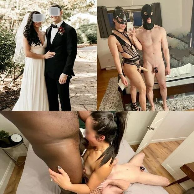 evolution of a marriage: wedding day, submission and chastity of the husband, cuckolding by a black lover