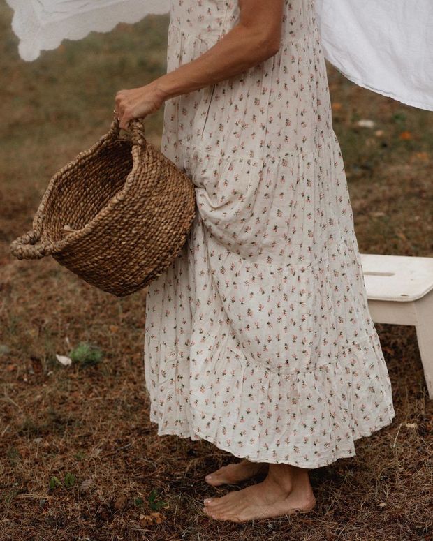 Barefoot outside.