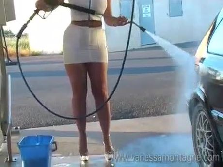 Washing her car & then some.
