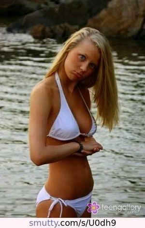 Slutty lil blonde teen slut poses lakeside
