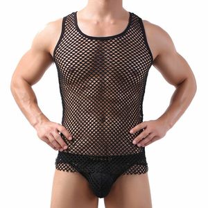 Sexy Sleeveless Fishnet Transparent Leotard Athletic Supporter Vest Tank Tops