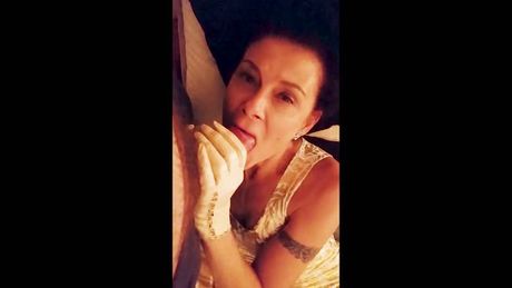 Mature Wife Sucks Cock in Gloves and Lingerie