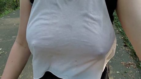 Boobs swinging in the wind on a hike