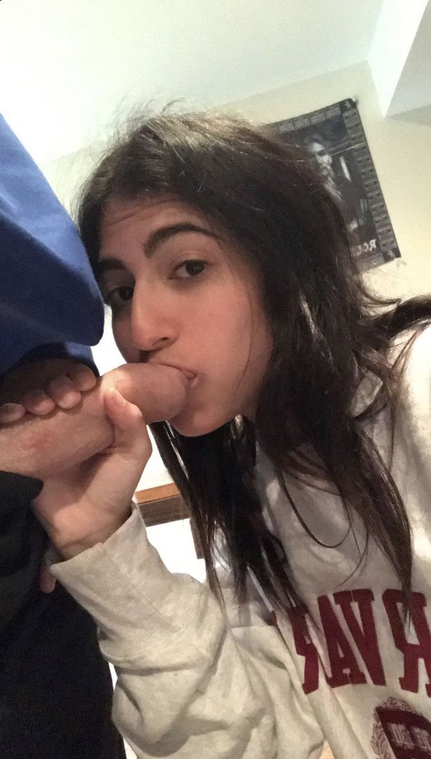 Brunette college amateur getting a big soft uncut cock to get hard