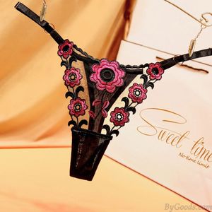Sexy Lencería con espalda en T y tanga transpirable con bordado de flores calzoncillos transparentes inconformista Bragas cachonda De las mujeres Ropa interior Erótico Bragas