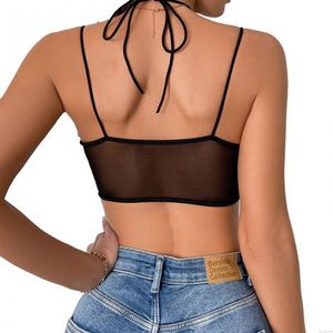 Sexy Bralette con chaleco de malla transparente para mujer Lencería Cabestro espalda cruzada Top corto tipo camisola Con aros Fajas Sostén Corsé Camisolas