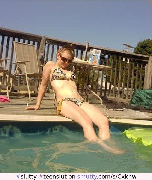 Slutty lil teen slut poses poolside