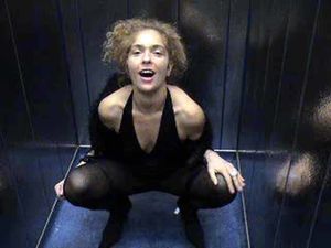 Lovely Up-Skirt as Strawberry Blonde" High-Heel Lover" CassandraUK Squats in Tight Black Dress