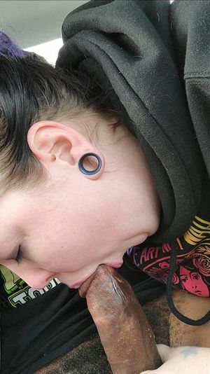 Brunette amateur sucking on an average-sized black dick