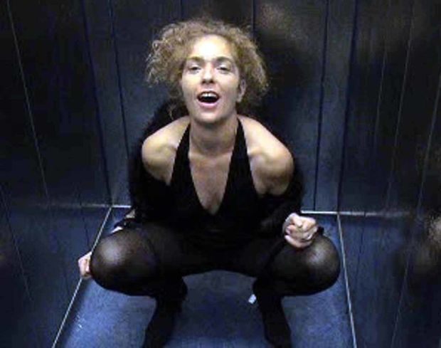 High-Heel Lover CassandraUK Squats in Tight Black Dress