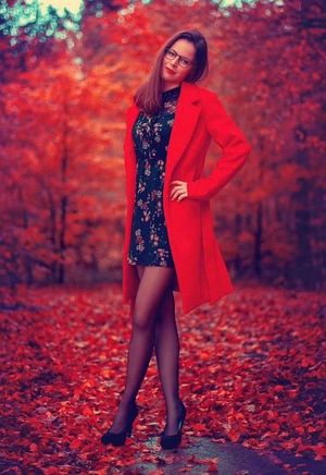 Cute chick in red coat