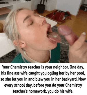 Your neighbor enjoys cucking her husband with his students. You enjoy covering her in cum.