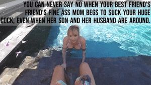 Your best friend's mom blows you in her pool while her son and her husband are home