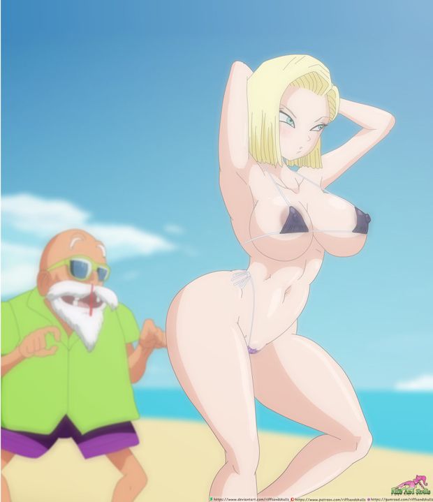 Copyright dragon ball dragon ball z Character android 18 master roshi Artist riffsandskulls