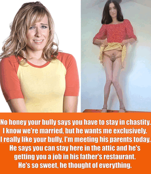 My bully puts me in chastity, feminizes me, takes over my house and my wife. My wife falls in love with him.