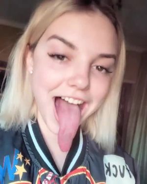 Showing off her sexy tongue