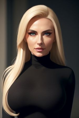 Busty blonde in black turtleneck