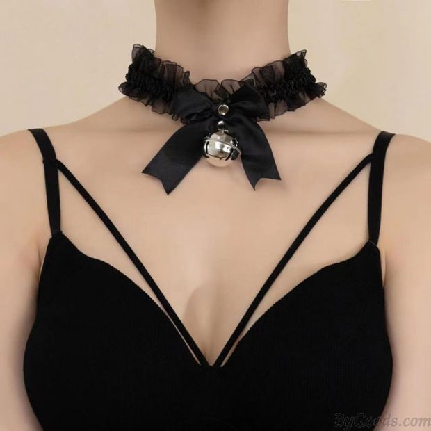 Punk Spitze Glocke Schleife Halskette Nachtclub Maid Cosplay Zubehör Gothic Halsband Damen Halsbänder Halsband
